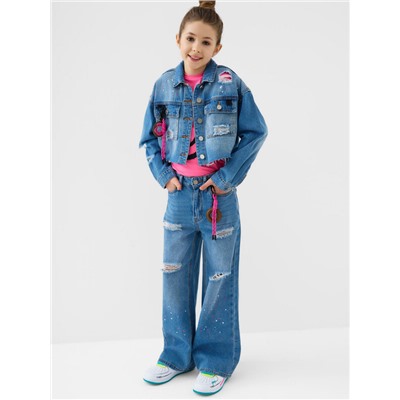 Брюки текстильные джинсовые для девочек