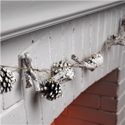 УЦЕНКА Гирлянда «Нить», 1.5 м, роса, с насадками «Шишки и ветки», IP20, 30 LED, батарейки CR2032×2 (в комплекте), серебристая нить, свечение тёплое белое