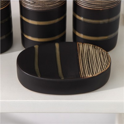 Аксессуары для ванной Доляна «Классика», 4 предмета: дозатор 300 мл, мыльница, 2 стакана, чёрные