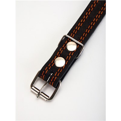 Ошейник кожаный усиленный капроном с полукольцом, 55×2.5 см, ОШ 27-53 см, чёрный