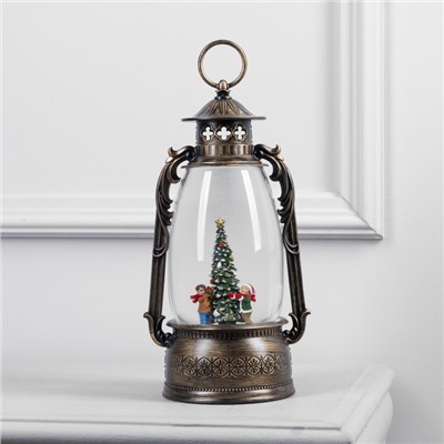 Светодиодная фигура «Фонарь с детьми и ёлкой» 15×30×12.5 см, пластик, батарейки ААх3 (не в комплекте), USB, свечение тёплое белое