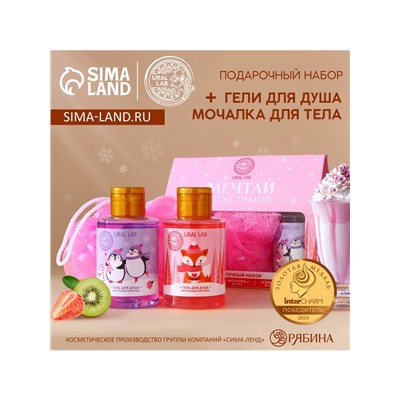 Новогодний подарочный набор косметики «Мечтай»: гель для душа 2×100 мл и мочалка для тела, URAL LAB