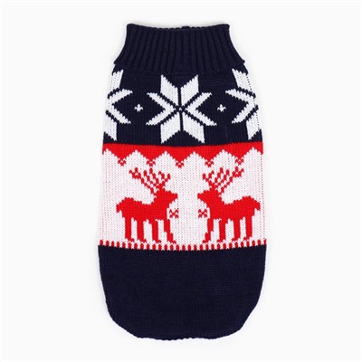 Свитер «Бегущие олени», L (ДС 30, ОШ 30, ОГ 45 см), синий