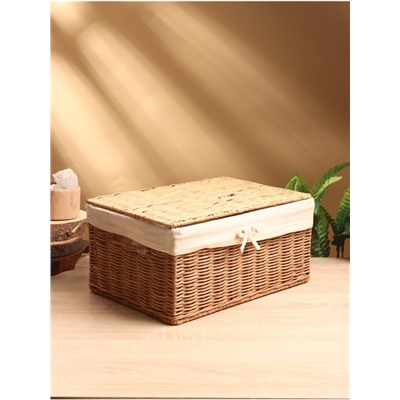 УЦЕНКА Корзинка прямоугольная с крышкой и тканевым подкладом, 33×22×15 см, ротанг