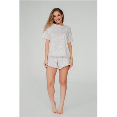 Пижама леопард женская с шортами (Бежевый)