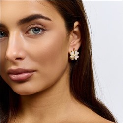 Серьги клевер ювелирная бижутерия Итальянское золото (покрытие желтое 14к), вставка: фианиты и пластик, цвет: прозрачный и перламутровый, арт.217.427