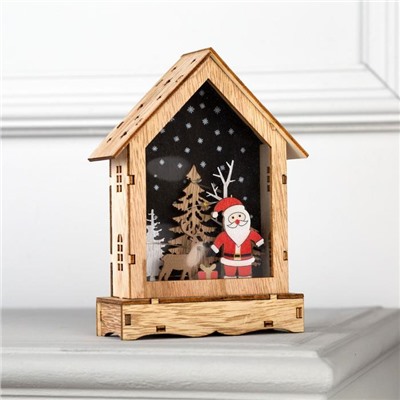 Светодиодная фигура «Дом с Дедом Морозом» 12×17×4 см, дерево, батарейки АААх2 (не в комплекте), свечение тёплое белое