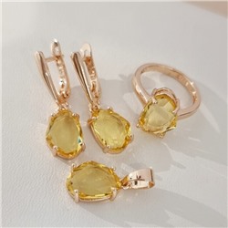 Комплект ювелирной бижутерии коллекция "Дубай" серьги, кулон и кольцо 19 р, покрытие позолота, вставка: стекло, цвет: желтый, арт.414.328-19