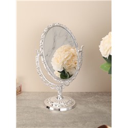 Зеркало настольное ажурное двустороннее 31 см овал / YDW-12 /уп 48/серебро