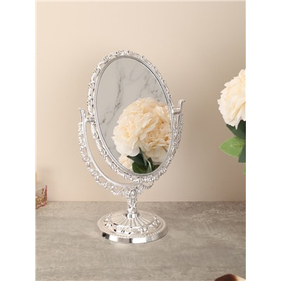 Зеркало настольное ажурное двустороннее 31 см овал / YDW-12 /уп 48/серебро