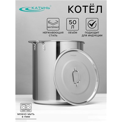 Котёл Катунь, 50 л, d=40 см, h=45.5 см, капсульное дно, индукция, нержавеющая сталь