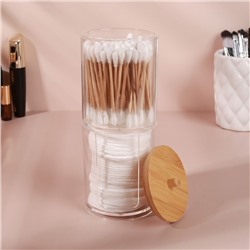Органайзер для ватных палочек и дисков «BAMBOO», с крышкой, 2 секции, 7×18.5 см, прозрачный