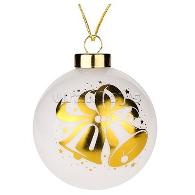 Новогоднее украшение. Елочный стеклянный шар "Золотистые колокольчики" 8см