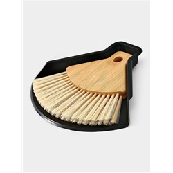 Щётка с совком Meli, бамбуковая ручка, 20×19 см, чёрная