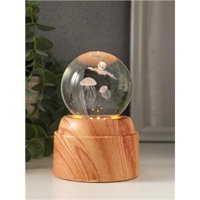 Световая фигурка стекло «Шар. Голограмма: Медузы», 6×LED, d=6 см, крутится, USB, 7×7×10 см