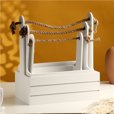 Подарочный ящик «Аром», деревянный, ручка - канат, белый, набор 3 шт.