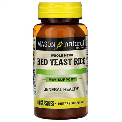 Mason Natural, Whole Herb Red Yeast Rice, 60 Capsules