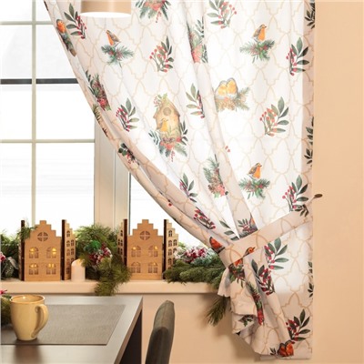 Комплект штор для кухни с подхватами «Этель» Beautiful birds, 2 шт., белый, 145×180 см