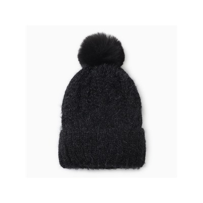 Шапка с помпоном женская MINAKU, чёрная, размер 56-58