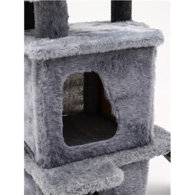 Домик для кошек с когтеточкой, 33×40×103 см, квадратный, ковролин, серый