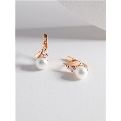 Серьги из золочёного серебра с культивированным жемчугом и фианитами 925 пробы 2-299з1005