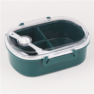 Ланч - бокс в школу, контейнер для еды «Эйлайт», 640 мл, с ложкой, 18.5×14×6.3 см, пластик, зелёный