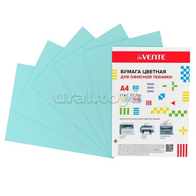 Бумага цветная для офисной техники "deVENTE" A4 50 л, 80 г/м², пастельный голубой, в пластиковом пакете