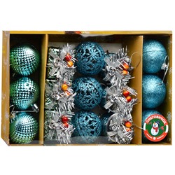 Набор новогодних шаров S166 "Новогодний переполох" голубые (6см*15шт)