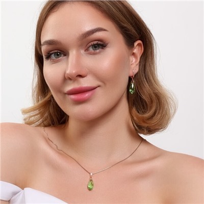 Комплект ювелирной бижутерии коллекция "Дубай" серьги и кулон, покрытие позолота, вставка: искусственный кристалл под Сваровски, цвет: зеленый, арт.314.827