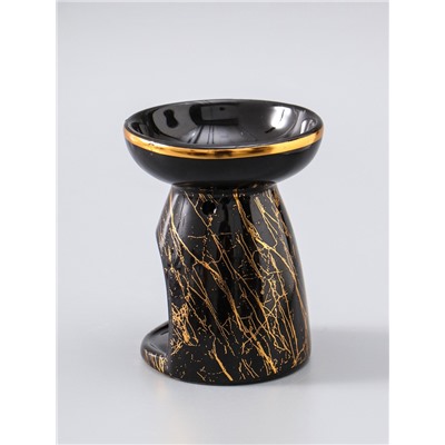УЦЕНКА Аромалампа керамика "Золотой кракелюр на чёрном" 9,3х9,3х11,8 см
