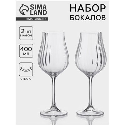 Бокалы для белого вина CRYSTAL BOHEMIA VIREO OPTIC, 400 мл, набор 2 шт., стекло, прозрачные