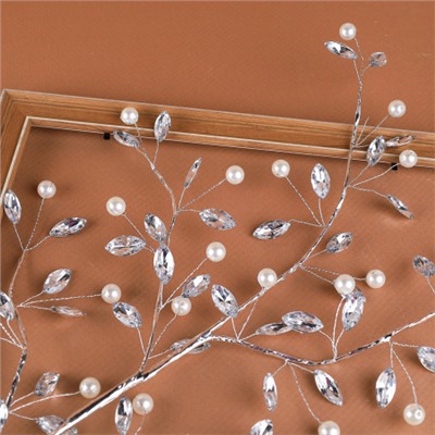 Ветка декоративная стеклярус 70 см / SA23489 /уп 360/серебро жемчуг