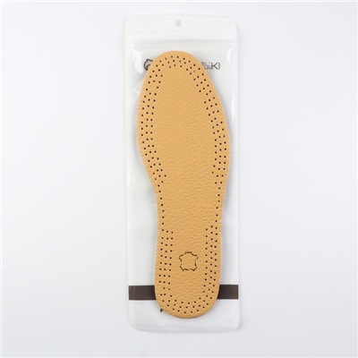 Стельки для обуви, универсальные, кожаные, дышащие, р-р RU до 45 (р-р Пр-ля до 46), 28.5 см, пара, коричневые