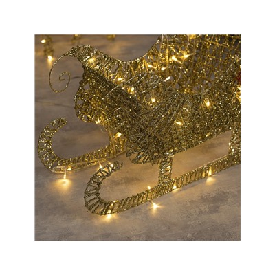 Светодиодная фигура «Олень с санями золотистый», олень: 50×85×18 см, сани: 70×43×22 см, металл, 220 В, свечение тёплое белое