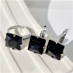 Комплект ювелирная бижутерия серьги и кольцо 18 р покрытие: посеребрение, вставка: фианиты, цвет: черный, арт.215.463-18