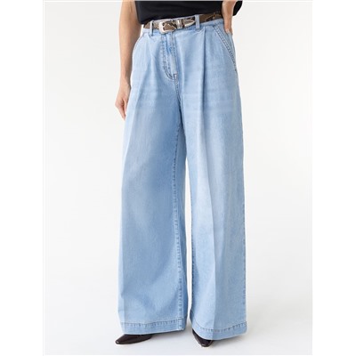 Широкие джинсы с защипами из эластичного денима средней плотности