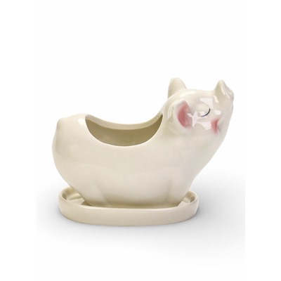 Декоративный горшок для цветов «Поросёнок», керамический, 150 мл, 12×6×10 см, с поддоном, белый, Greengo