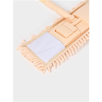 Швабра для мытья пола плоская Доляна, телескопическая ручка, насадка букля, 43×14×124 см