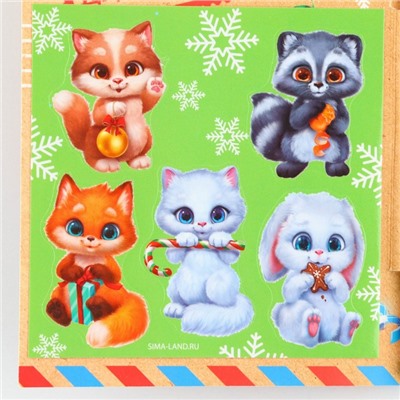 Подарочный набор новогодний, блок для записей 30 листов, ручка синяя паста, наклейки 5 шт. «Новогодняя почта»