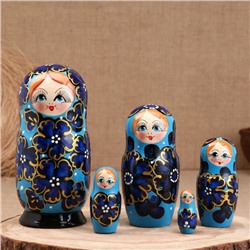 Матрёшка дерево «Ромашка», синяя, 5-кукольная, 19 см