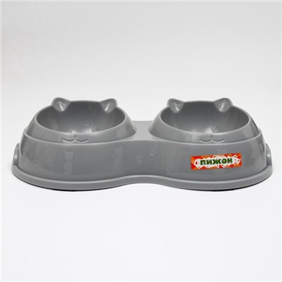 Миска двойная, 240 мл, 25×14×5 см, пластик, серая