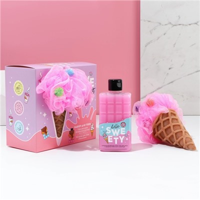 Подарочный набор косметики SWEET GIFT, гель для душа 300 мл и мочалка, Чистое счастье