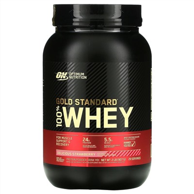 Optimum Nutrition, Gold Standard 100% Whey, сыворотка со вкусом клубники, 909 г (2 фунта)
