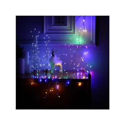 Гирлянда «Конский хвост» 10 нитей по 1 м, IP20, серебристая нить, 100 LED, 2 режима, батарейки AAх3 (нет в комплекте), свечение мульти