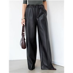 Широкие кожаные брюки-трубы с поясом