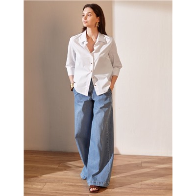 Блузка свободного силуэта с рукавом 3/4 из эластичного хлопка