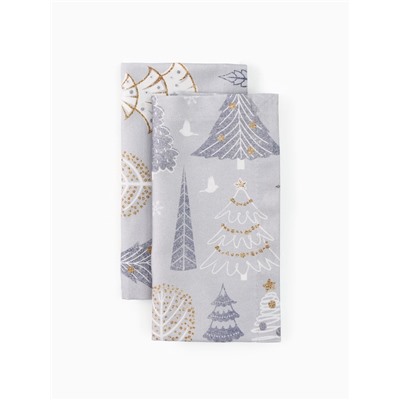 Набор салфеток сервировочных на стол, «Этель» Let it snow, 2 шт., серые, с декоративными кольцами, 40×40 см