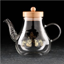 Чайник стеклянный заварочный с бамбуковой крышкой и металлическим фильтром «Эко. Восток», 1,2 л, 20×12,5×17 см