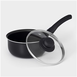 Ковш Consul d=16 см, 1,2 л, стеклянная крышка, пластиковая ручка, антипригарное покрытие, цвет чёрный