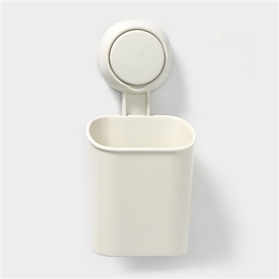 Стакан для зубных щёток на вакуумной присоске, пластик, 9×7.7×19 см, белый